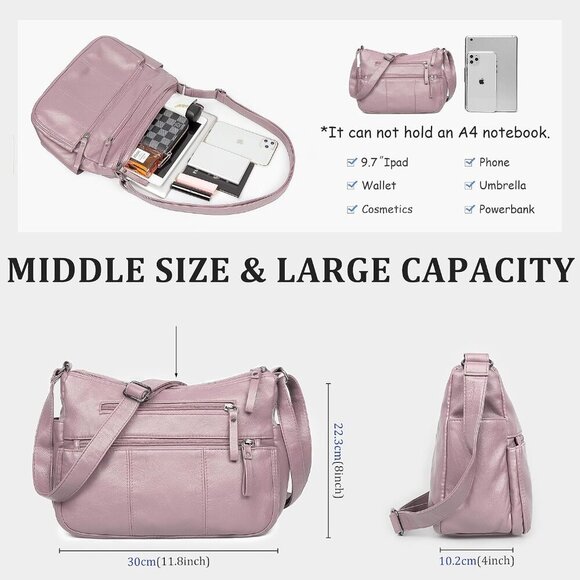 🆕 Volganik Rock PU Leather Shoulder Bag Women Pink Soft Pocketbooks Purse - Picture 5 of 7